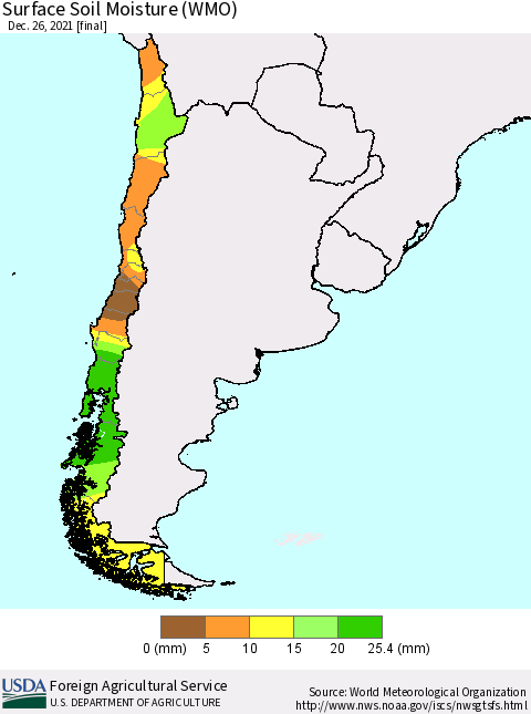 Chile Surface Soil Moisture (WMO) Thematic Map For 12/20/2021 - 12/26/2021