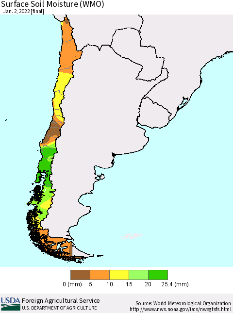 Chile Surface Soil Moisture (WMO) Thematic Map For 12/27/2021 - 1/2/2022