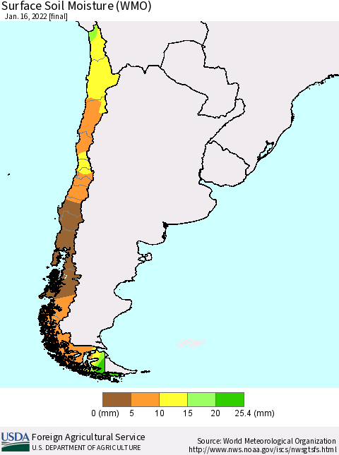 Chile Surface Soil Moisture (WMO) Thematic Map For 1/10/2022 - 1/16/2022