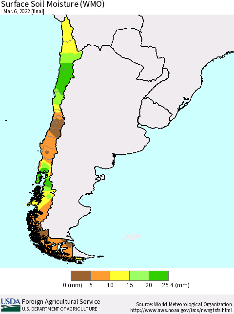 Chile Surface Soil Moisture (WMO) Thematic Map For 2/28/2022 - 3/6/2022