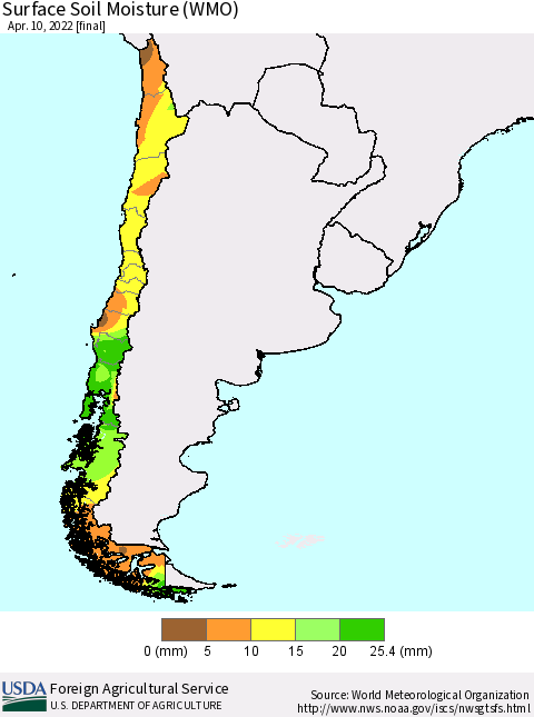 Chile Surface Soil Moisture (WMO) Thematic Map For 4/4/2022 - 4/10/2022