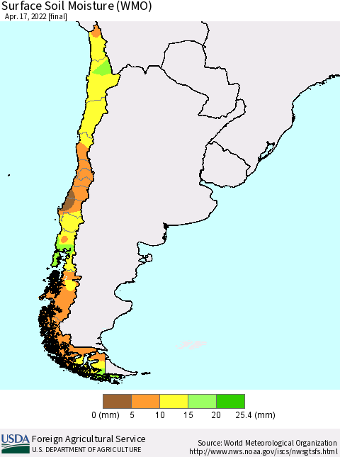 Chile Surface Soil Moisture (WMO) Thematic Map For 4/11/2022 - 4/17/2022