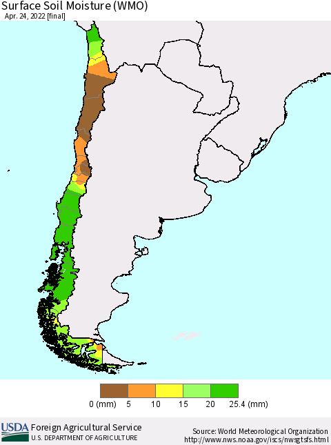 Chile Surface Soil Moisture (WMO) Thematic Map For 4/18/2022 - 4/24/2022