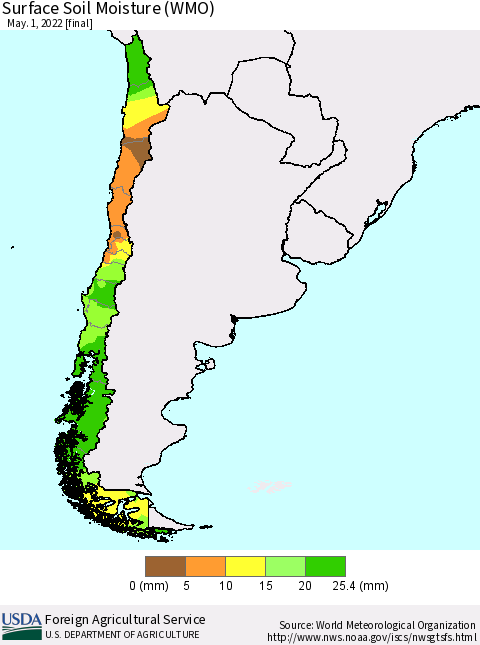 Chile Surface Soil Moisture (WMO) Thematic Map For 4/25/2022 - 5/1/2022