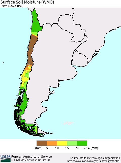 Chile Surface Soil Moisture (WMO) Thematic Map For 5/2/2022 - 5/8/2022