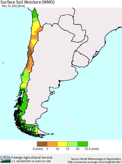 Chile Surface Soil Moisture (WMO) Thematic Map For 5/9/2022 - 5/15/2022