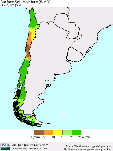 Chile Surface Soil Moisture (WMO) Thematic Map For 5/30/2022 - 6/5/2022