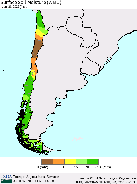 Chile Surface Soil Moisture (WMO) Thematic Map For 6/20/2022 - 6/26/2022