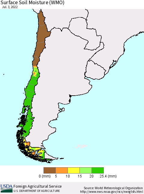 Chile Surface Soil Moisture (WMO) Thematic Map For 6/27/2022 - 7/3/2022