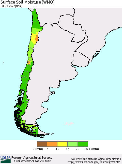 Chile Surface Soil Moisture (WMO) Thematic Map For 6/27/2022 - 7/3/2022