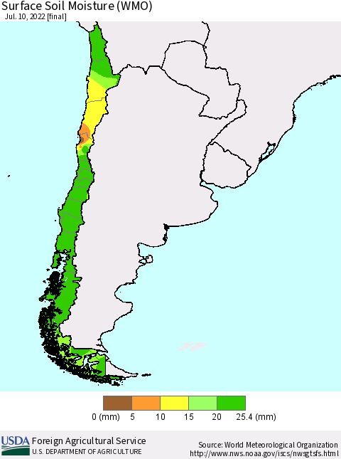 Chile Surface Soil Moisture (WMO) Thematic Map For 7/4/2022 - 7/10/2022