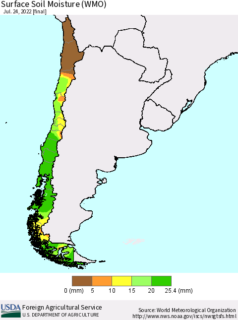 Chile Surface Soil Moisture (WMO) Thematic Map For 7/18/2022 - 7/24/2022