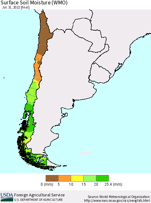 Chile Surface Soil Moisture (WMO) Thematic Map For 7/25/2022 - 7/31/2022