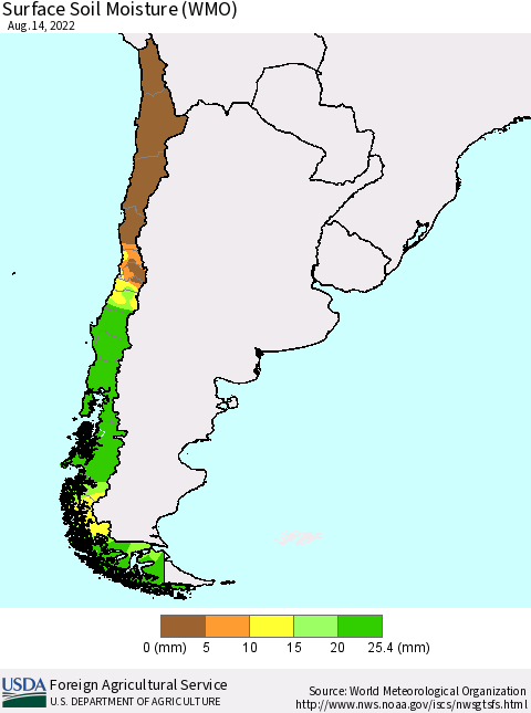 Chile Surface Soil Moisture (WMO) Thematic Map For 8/8/2022 - 8/14/2022