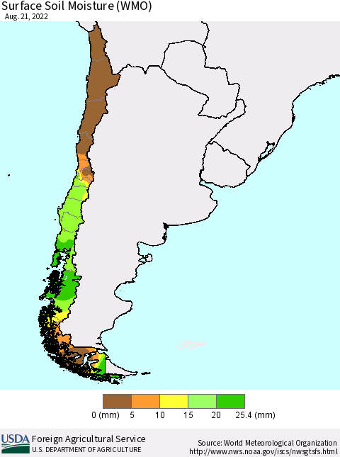 Chile Surface Soil Moisture (WMO) Thematic Map For 8/15/2022 - 8/21/2022