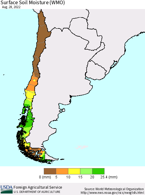 Chile Surface Soil Moisture (WMO) Thematic Map For 8/22/2022 - 8/28/2022