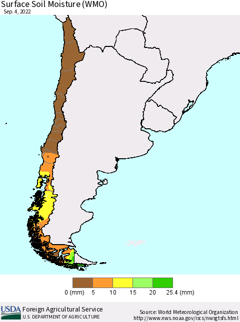 Chile Surface Soil Moisture (WMO) Thematic Map For 8/29/2022 - 9/4/2022