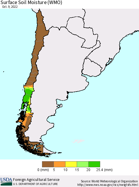 Chile Surface Soil Moisture (WMO) Thematic Map For 10/3/2022 - 10/9/2022