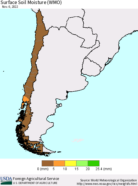 Chile Surface Soil Moisture (WMO) Thematic Map For 10/31/2022 - 11/6/2022