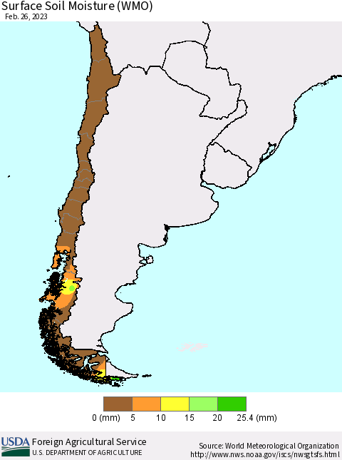 Chile Surface Soil Moisture (WMO) Thematic Map For 2/20/2023 - 2/26/2023