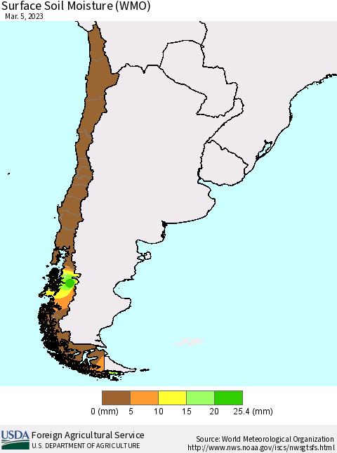 Chile Surface Soil Moisture (WMO) Thematic Map For 2/27/2023 - 3/5/2023