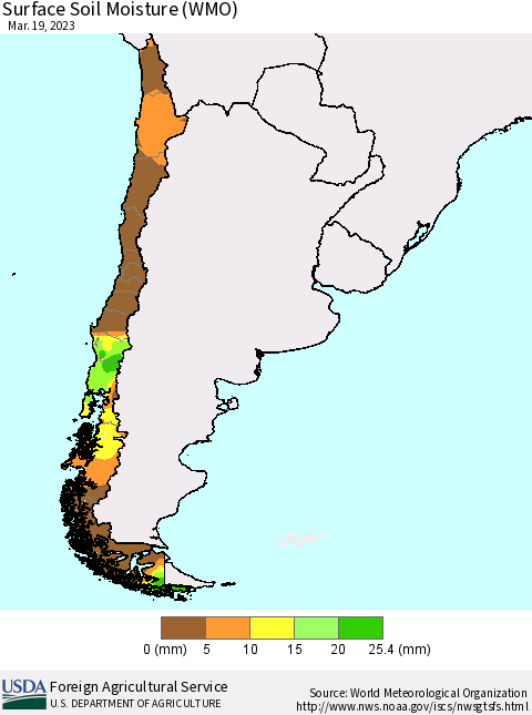 Chile Surface Soil Moisture (WMO) Thematic Map For 3/13/2023 - 3/19/2023