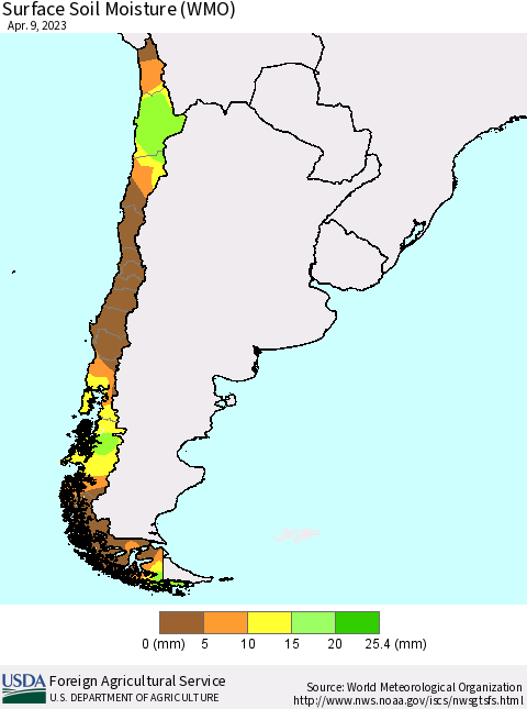 Chile Surface Soil Moisture (WMO) Thematic Map For 4/3/2023 - 4/9/2023