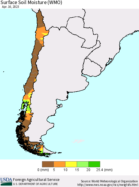 Chile Surface Soil Moisture (WMO) Thematic Map For 4/10/2023 - 4/16/2023