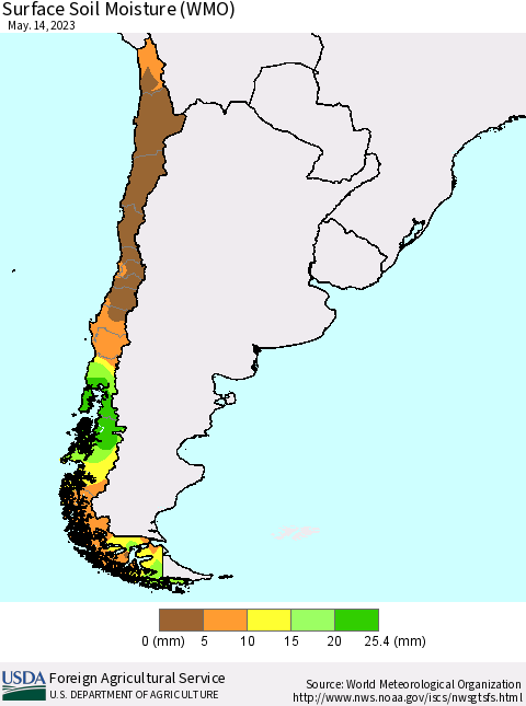 Chile Surface Soil Moisture (WMO) Thematic Map For 5/8/2023 - 5/14/2023