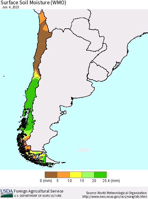 Chile Surface Soil Moisture (WMO) Thematic Map For 5/29/2023 - 6/4/2023