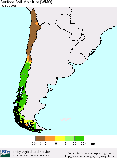 Chile Surface Soil Moisture (WMO) Thematic Map For 6/5/2023 - 6/11/2023