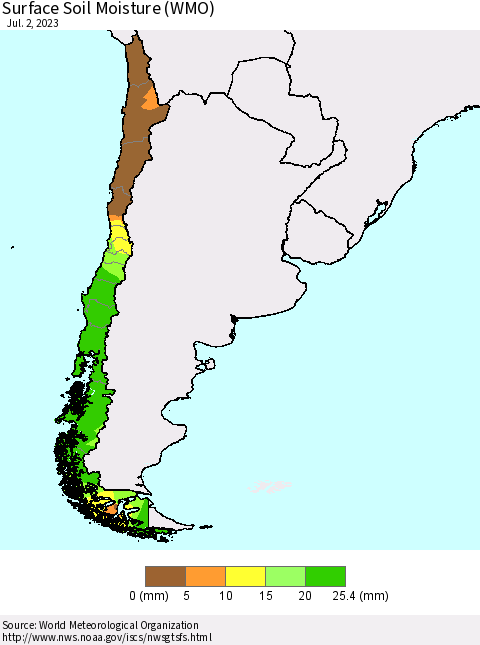 Chile Surface Soil Moisture (WMO) Thematic Map For 6/26/2023 - 7/2/2023