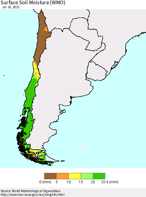 Chile Surface Soil Moisture (WMO) Thematic Map For 7/10/2023 - 7/16/2023