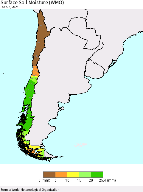 Chile Surface Soil Moisture (WMO) Thematic Map For 8/28/2023 - 9/3/2023
