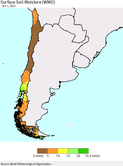 Chile Surface Soil Moisture (WMO) Thematic Map For 9/25/2023 - 10/1/2023