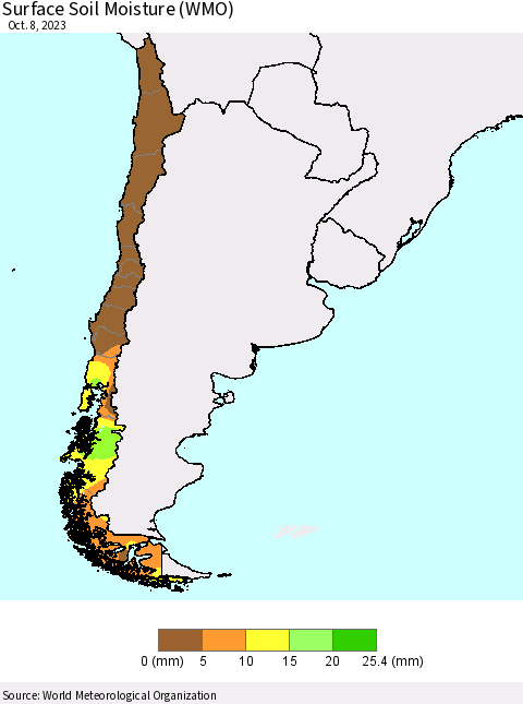 Chile Surface Soil Moisture (WMO) Thematic Map For 10/2/2023 - 10/8/2023
