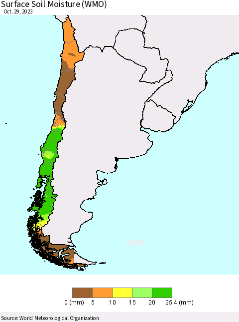 Chile Surface Soil Moisture (WMO) Thematic Map For 10/23/2023 - 10/29/2023