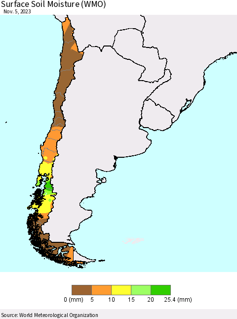 Chile Surface Soil Moisture (WMO) Thematic Map For 10/30/2023 - 11/5/2023