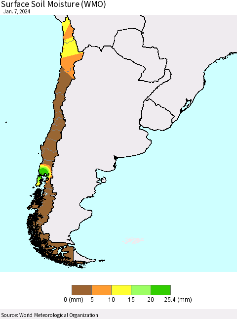 Chile Surface Soil Moisture (WMO) Thematic Map For 1/1/2024 - 1/7/2024