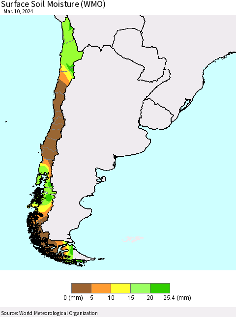 Chile Surface Soil Moisture (WMO) Thematic Map For 3/4/2024 - 3/10/2024