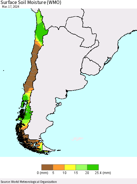 Chile Surface Soil Moisture (WMO) Thematic Map For 3/11/2024 - 3/17/2024