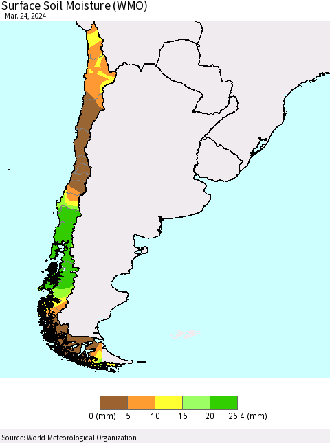 Chile Surface Soil Moisture (WMO) Thematic Map For 3/18/2024 - 3/24/2024