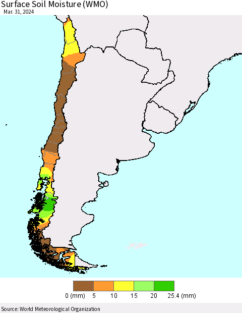 Chile Surface Soil Moisture (WMO) Thematic Map For 3/25/2024 - 3/31/2024