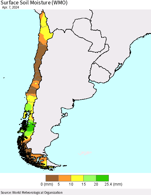 Chile Surface Soil Moisture (WMO) Thematic Map For 4/1/2024 - 4/7/2024