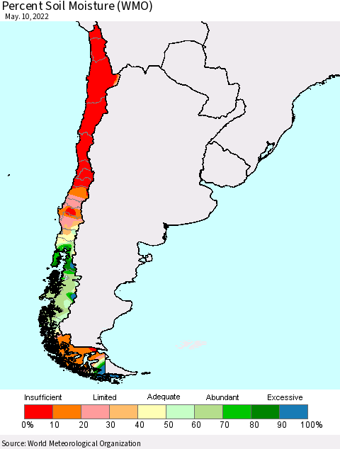 Chile Percent Soil Moisture (WMO) Thematic Map For 5/6/2022 - 5/10/2022