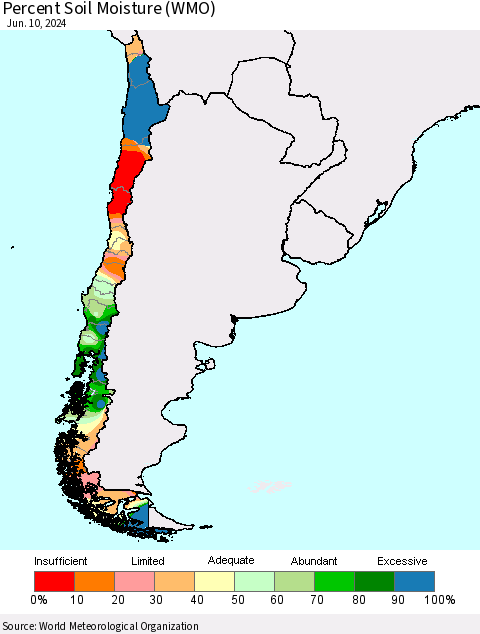 Chile Percent Soil Moisture (WMO) Thematic Map For 6/6/2024 - 6/10/2024