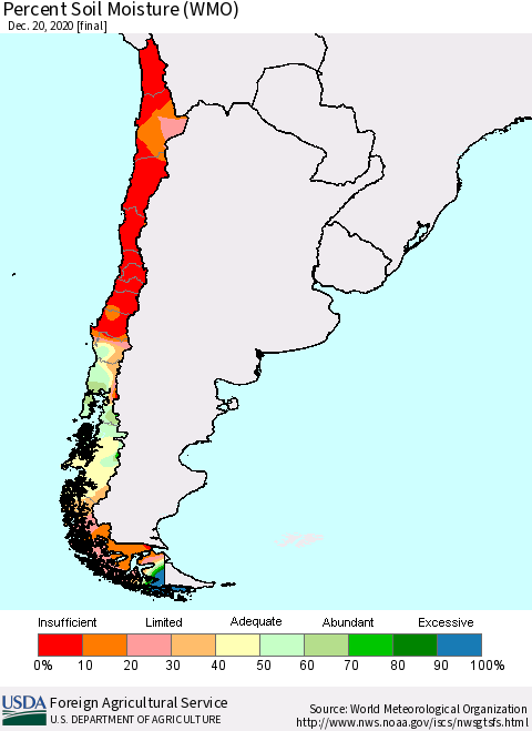 Chile Percent Soil Moisture (WMO) Thematic Map For 12/14/2020 - 12/20/2020