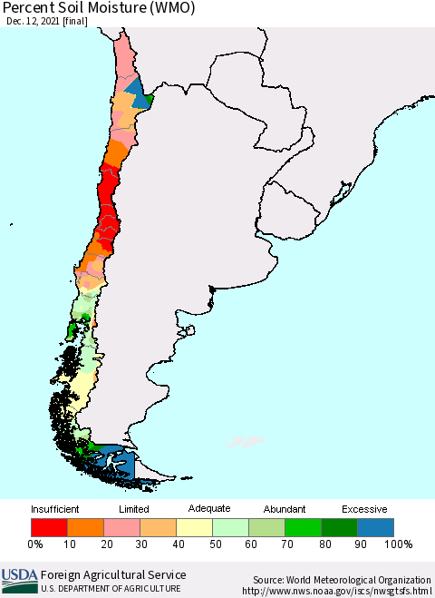 Chile Percent Soil Moisture (WMO) Thematic Map For 12/6/2021 - 12/12/2021