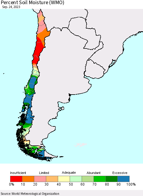 Chile Percent Soil Moisture (WMO) Thematic Map For 9/18/2023 - 9/24/2023