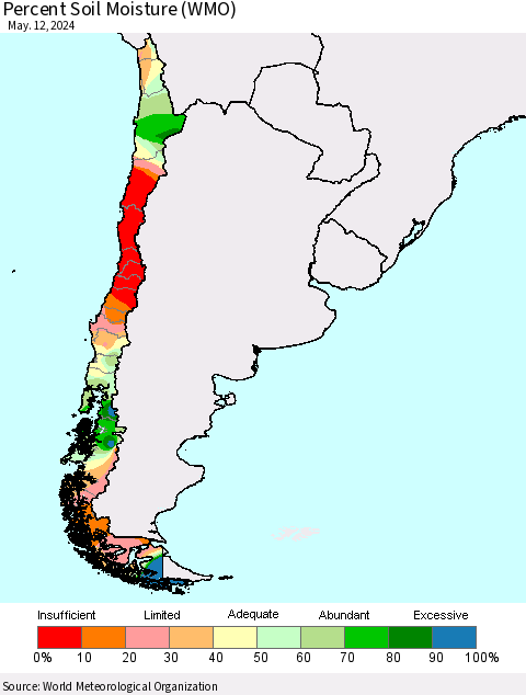 Chile Percent Soil Moisture (WMO) Thematic Map For 5/6/2024 - 5/12/2024
